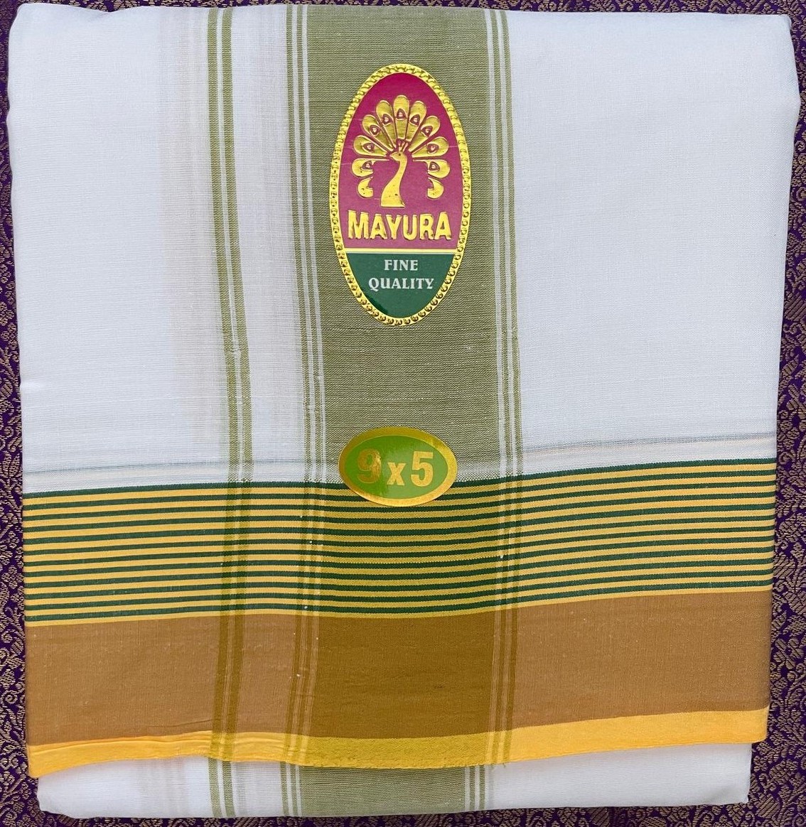 Divine Bija White Cotton Dhoti Gray Border 9 X 5 Id252 #252/259