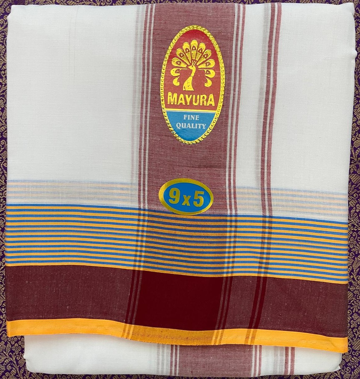 Divine Bija White Cotton Dhoti Maroon Border 9 X 5 Id253 #253/259