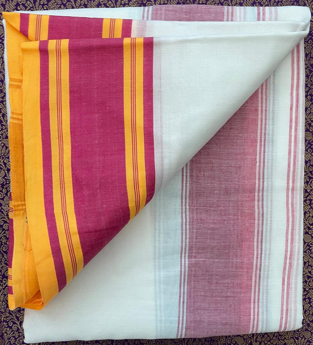 Divine Bija White Cotton Dhoti Red Border 9 X 5 Id254 #254/259